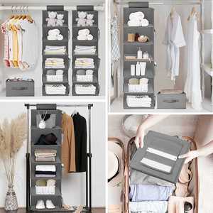 5-Tier Hanging Closet <b>Storage</b> Organizer with 3 Removable Drawers & Side Pockets Non-Woven Fabric for Living Room - Product Image 6