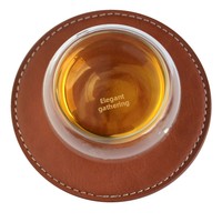 cuir végétalien de luxe avec support sur mesure gravé faveur de mariage personnalisé blanc cousu tasse tapis garçons d'honneur