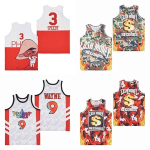 Jersey Basket Bordir Jahitan Sublimasi Ukuran US Street Vintage CASH MONEY RECORDS WORLD WYANE Pria Bernapas Nyaman - Product Image 1