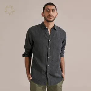 100% リネンシャツカスタムロゴ環境にやさしいリネンシャツ男性用持続可能なメンズシャツメーカー