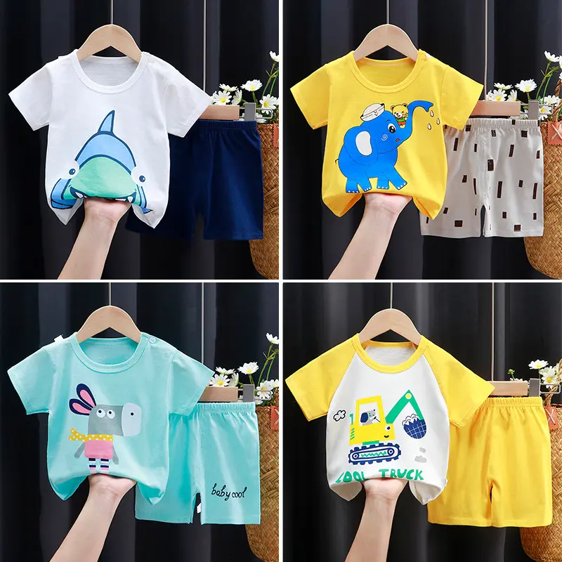 Summer children's short -sleeved shorts set Cotton T -shirt men and women, young and small children's clothing new 2023 manufact