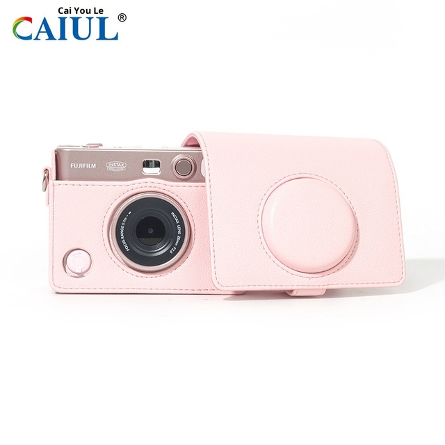 Caiul Camera Bag instax Mini EVO Light Pink Horizontal Retro Fashion PU Leather Soft Custom Fit Digital Photography Protection