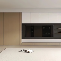 Meuble TV mural sur mesure pour salon avec étagère ouverte, console multimédia en noyer blanc, CARB P2 CE OEM ODM