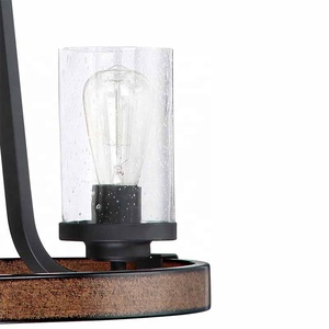 Lustres de ferme 3 lumières Finition noire <span class=keywords><strong>et</strong></span> <span class=keywords><strong>bois</strong></span> Abat-jour en verre transparent suspendu Suspension <span class=keywords><strong>salon</strong></span> Salle à manger Porche - Product Image 6