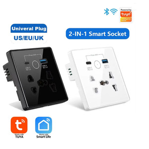 Universal <strong>Sockets</strong> App Remote Control Tuya EU USB Fast Charger Type-C WiFi <strong>Smart</strong> <strong>Wall</strong> <strong>Socket</strong> 2 Outlets Glass 13A/10A IP18 1.8m - Product Image 6