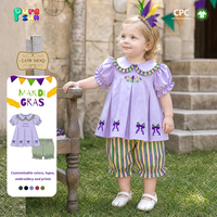 Puresun Ensembles courts à bulles personnalisés pour filles Printemps Mardi Gras OEM 100% Coton Brodé Col Peter 1-6 Ans Vente en gros
