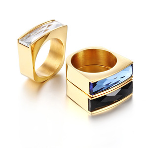 Anillos de Acero Inoxidable Chapados en Oro PVD de 18K ACEWORKS SRN54-09 para Mujer |   Anillos Rectangulares con Cristales Facetados |   A la moda - Product Image 1
