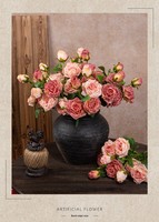 Betterlove Simulation 3 Roses Françaises Haut de Gamme en Tissu de Soie à Bords Brûlés Couleur Automne Rétro Fleur Artificielle pour Mariage et Extérieur