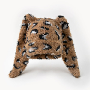 Mũ Beanie màu đỏ với Tai Mùa thu và mùa đông mới phát hiện beo in Mũ Dài Tai ấm áp thời trang chồn sang trọng mũ dệt kim - Product Image 6