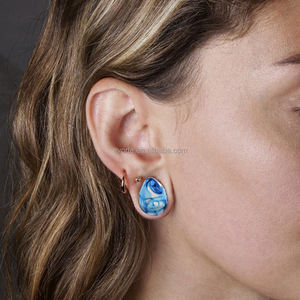 Evorte <span class=keywords><strong>0G</strong></span> 1G قطرة دمعة سدادات أذن زجاجية زرقاء مع O قيق نفق متوسع قطرة ماء الأذن مقاييس قرط ثقب - Product Image 3