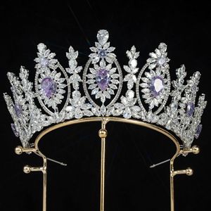 Couronne de mariée européenne américaine Diadème Zircon Bandeau Chapeaux Baroque Accessoires de cheveux transfrontaliers Diadèmes de mariage en cuivre de grande taille - Product Image 4
