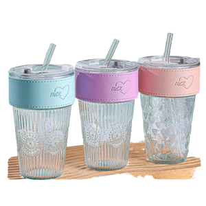 Vaso de cristal económico con pajita y tapa, de diseño elegante, para café, botella de <span class=keywords><strong>agua</strong></span> para oficina, venta al por mayor de fabricantes - Product Image 6