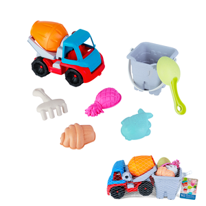 Juego de juguetes de playa de paja de trigo para mezclar arena, 7 piezas: Camión mezclador, cubo cuadrado, rastrillo, tamiz, moldes de arena marina, ecológico, para niños, bolsa de malla - Product Image 4