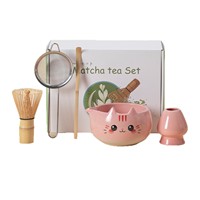 Ensemble de thé matcha pour chat mignon en gros avec bol en céramique, fouet chasen, support, cuillère, tamis – Kit traditionnel de cérémonie du thé japonais