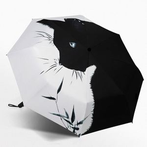 Parapluie pliant double usage anti-UV avec motif chat, protection solaire automatique, colle noire, vente en gros - Product Image 1