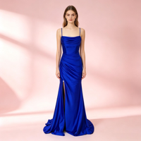 Nouvelle Robe de Soirée Bleu Royal en Satin Coupe Slim A-Line 2026, Bretelles Fines, Perles de Cristal, Élégante, Longueur Ras du Sol, pour Cocktail et Fêtes