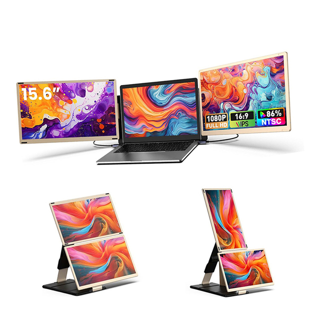 15.6\" Portable Laptop Screen Extender Monitor S6 120% SRGB Triple Screen 180°Rotation Detachable Dual 180°Rotation IPS Panel