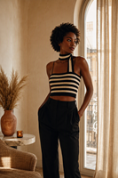 Ensemble de tricots pour femmes avec logo personnalisé, tricoté, sans manches, sans bretelles, rayé, mode club, designer, été, mélange de viscose, usine OEM & ODM