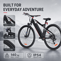 Vélo de montagne électrique pour adultes en stock dans l'entrepôt européen, 250W, 36V, batterie au lithium 13Ah, 9 vitesses, cadre en aluminium, moteur sans balais, frein avant