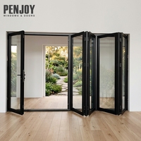 Porte patio en verre en alliage d'aluminium à isolation thermique pliable moderne Penjoy pour l'extérieur, la villa, le jardin et la cuisine