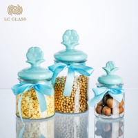 Ensemble de 4 bocaux en verre avec couvercles en céramique rose, bocaux de rangement cannelés avec poignées en forme de cygne et de cœur, décoration de cuisine shabby chic