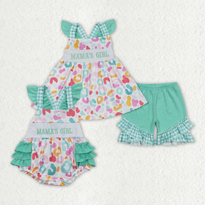 Conjunto de Pantalones Cortos de Verano para Niñas, con Bordado Casual de 'Mama's Girl', Estampado de Leopardo Colorido, Spandex/Algodón, Ropa para Hermanas - Product Image 1