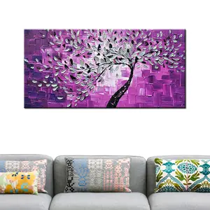 Tree Painting Contemporary Large Colorful Tree Acrylic Textured Cherry Blossoms Painting