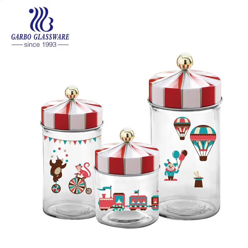 Grosir Peralatan Makan Rumah Kustom Desain Natal Kaca Wadah Penyimpanan Makanan Mulut Lebar Lurus Disegel Jar Penyimpanan untuk Hadiah