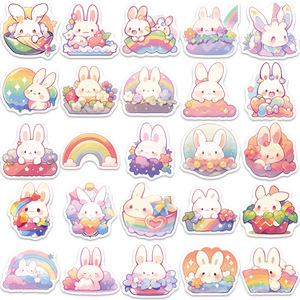 Autocollants promotionnels Kawaii Lapin Blanc Arc-en-ciel Dessin Animé Mignon Lapin Aquarelle pour <span class=keywords><strong>Ordinateur</strong></span> <span class=keywords><strong>Portable</strong></span> Bouteille d'Eau Scrapbook - Product Image 3