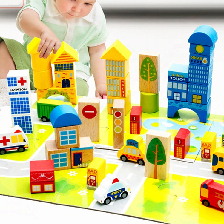 Интеллект город деревянный блок игрушки для детей дошкольного возраста, 62 шт в наборе, набор «городская улица» Вид Движения деревянные строительные блоки