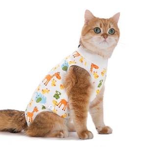 Traje de esterilización para gatos con estampado de dibujos animados, protección anti-lamido para heridas, ropa transpirable para mascotas, camisa postquirúrgica para gatos - Product Image 6