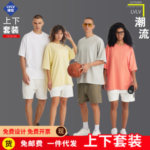 LVLV Set | Heavy Cotton Men's Women's Loose Casual Trendy Short Sleeve <strong>T</strong>-<strong>Shirt</strong> Small <strong>Nose</strong> Sports Leisure Shorts - Product Image 2