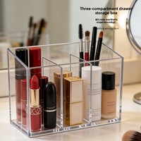 Organisateur de cosmétiques moderne et minimaliste en plastique à trois compartiments Shangyoujia, transparent, pour bureau et coiffeuse