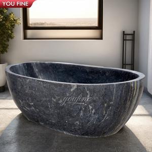 <span class=keywords><strong>Baignoire</strong></span> YOUFINE en marbre noir sculpté à la main avec texture cannelée, décoration de salle de bain de luxe pour villa - Product Image 6
