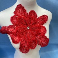 Patchs à coudre en résine métallique brodés avec un motif de fleurs 3D, pour sacs, chapeaux, vêtements et accessoires - Tissu en feutre, paillettes
