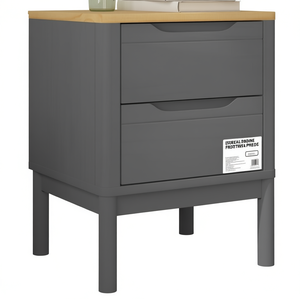 Table de chevet en pin massif gris fluoré 17,7x15,4x22,4 pouces, meuble de chambre moderne avec 2 tiroirs - Product Image 1