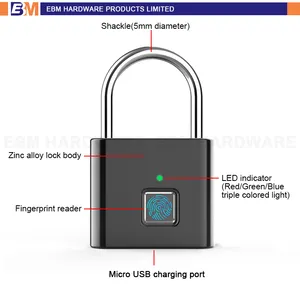 قفل ببصمة اليد قابل للشحن من خلال منفذ USB قفل باب ذكي بدون مفتاح تقنية القفل الحيوي ببصمة اليد قفل لوحي آمن لباب الخزانة