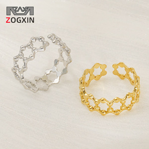 ZOGXIN Geometric Hollow Ring Gold Silver Adjustable Women's Fashion Jewelry Gift - Product Image 1