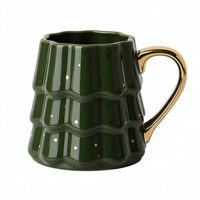 Tasse à café en céramique avec motif d'arbre de Noël en relief, tasses à eau pour couple avec poignée dorée, possibilité de personnaliser le logo, cadeau de Noël avec boîte cadeau