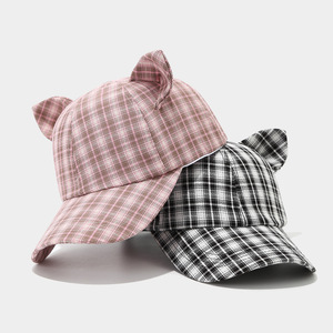 Nouvelle Arrivée Casquette de Baseball à Oreilles de Chat à Carreaux pour Femmes, Mode Extérieure, Décontractée, Usage Quotidien et Protection Solaire - Product Image 2