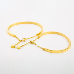 C Shaped <b>Bracelet</b> Stainless Steel 18K Gold Plated Heart Pendant Unisex <b>Couple</b> Jewelry Gift - Product Image 4