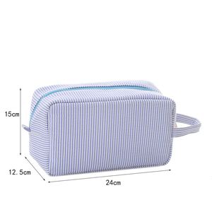 Custom Logo Promotion Personalized Modern Blue-White Striped Zipper Large-Capacity Waterproof Towel <b>Makeup</b> Travel <b>Storage</b> - Product Image 2