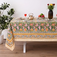 Nappe Rectangulaire en Coton Pur à Motif Floral Multicolore Style Imprimé au Bloc pour la Décoration de Cuisine et de Salle à Manger