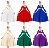 Robe de danse liturgique à manches longues pour filles, robe longue dorée à empiècements pour la louange et le culte, costume de danse lyrique pour enfants