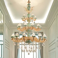 Lustres en céramique de cristal de luxe européen Lumières suspension de fleur simple pour la maison Hôtel Villa Décoration de chambre