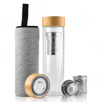 Tumbler Infuser Teh Kaca Dinding Ganda Botol Kaca Infuser Teh Dengan Saringan 500ML Bambu