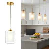 Suspension moderne dorée à 1 lumière pour îlot de cuisine avec double abat-jour en verre, luminaire de plafond suspendu en laiton brossé pour pièce
