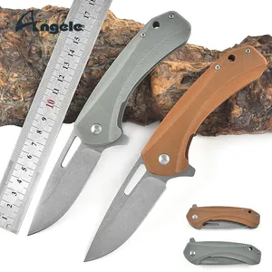 ANGELE Stone Wash D2 Blade Ceramic Bead Bearings Folding Knife G10 Handle Camping Hunting Utility Survival Outdoor EDC