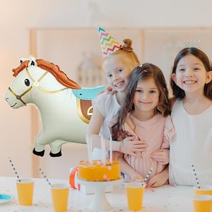 ลูกโป่งฟอยล์รูปม้าหมุนสีขาวขนาดใหญ่น่ารัก, ลูกโป่งมายลาร์รูปม้าโพนี่สีเมทัลลิกสำหรับตกแต่งงานวันเกิดเด็กธีมคาวบอย - Product Image 3