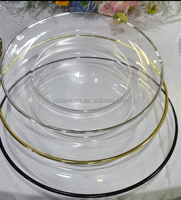 Assiette de présentation en verre transparent NIKA, style moderne et luxueux, avec perles argentées, pour la décoration de table de mariage ou de dîner